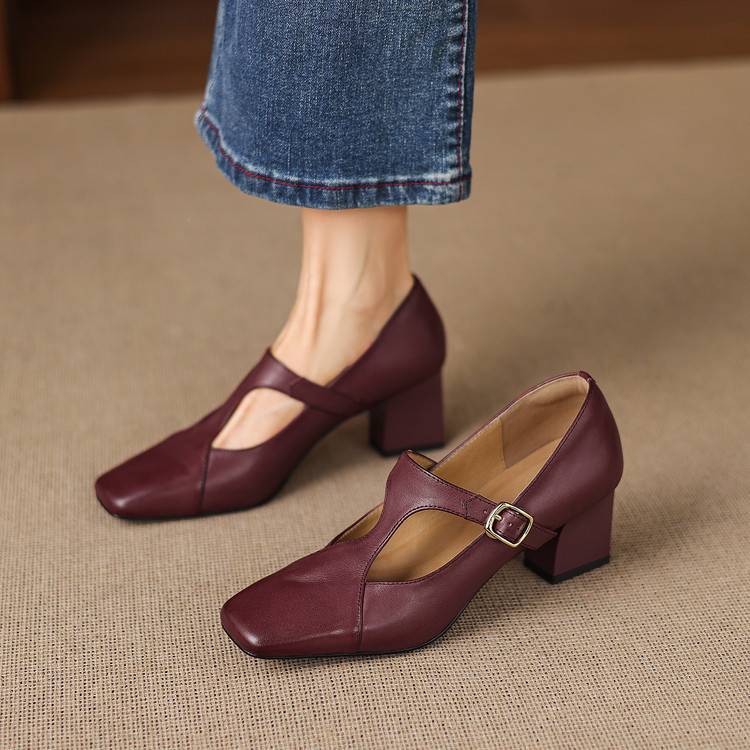 Authentic Leather Sandals with Square Toe