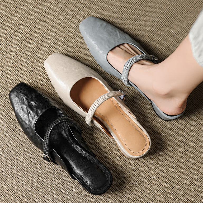 Elyne Genuine Leather Mary Jane Mules