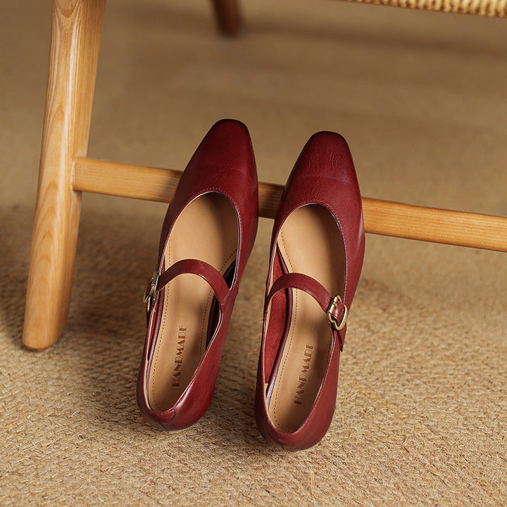Genuine Leather Mary Jane Flats
