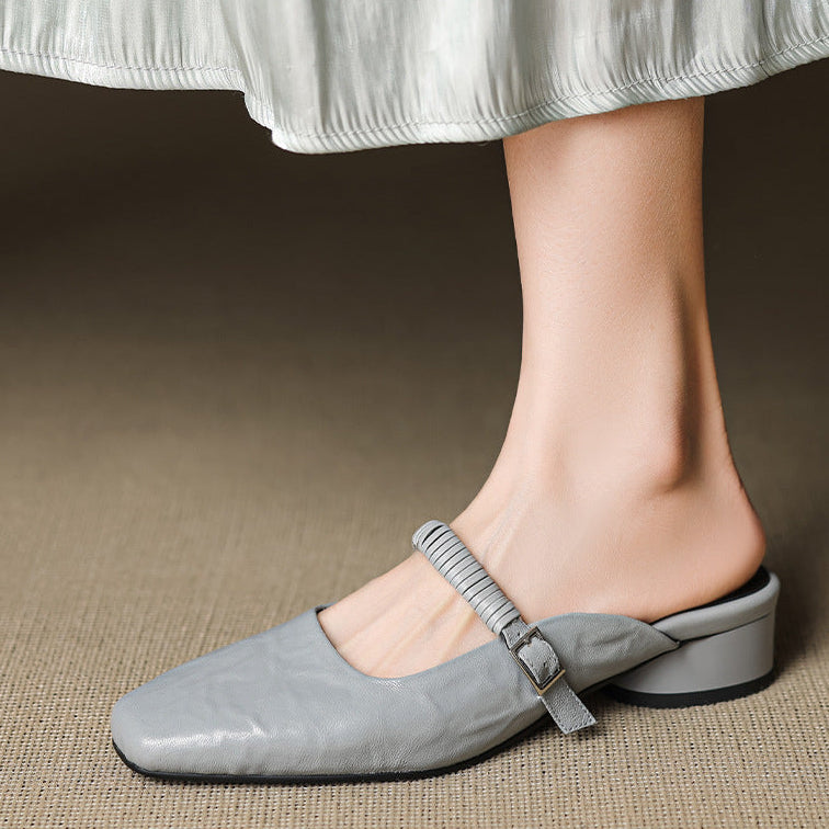 Elyne Genuine Leather Mary Jane Mules