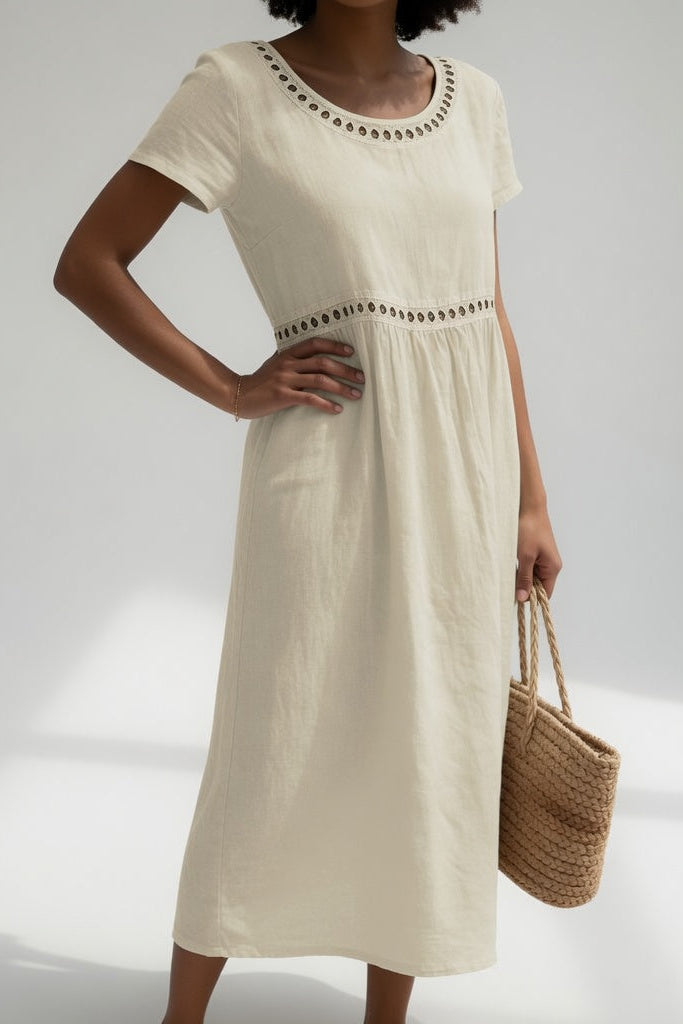 Ľudovíta | Lightweight Linen-Cotton Midi Dress with Embroidery