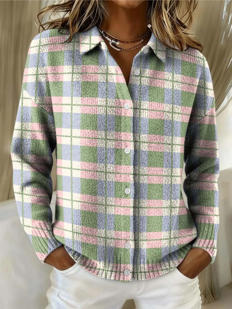 Margot | Pastel Checked Cardigan with Buttons