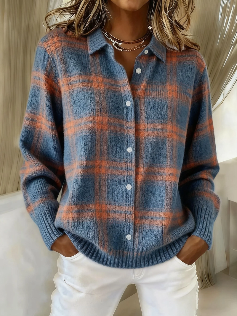 Zafira | Warm Blue Checked Cardigan