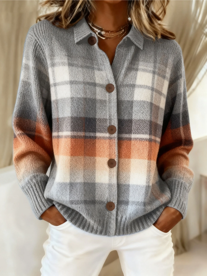 Marlene | Warm Knitted Jacket with Check Pattern
