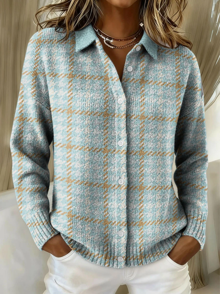 Clara | Sky Blue Checked Cardigan with Buttons