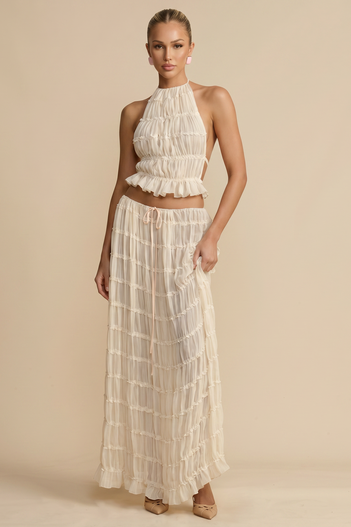 Danuša | Halter Neck Top & Pleated Maxi Skirt Two-Piece Set