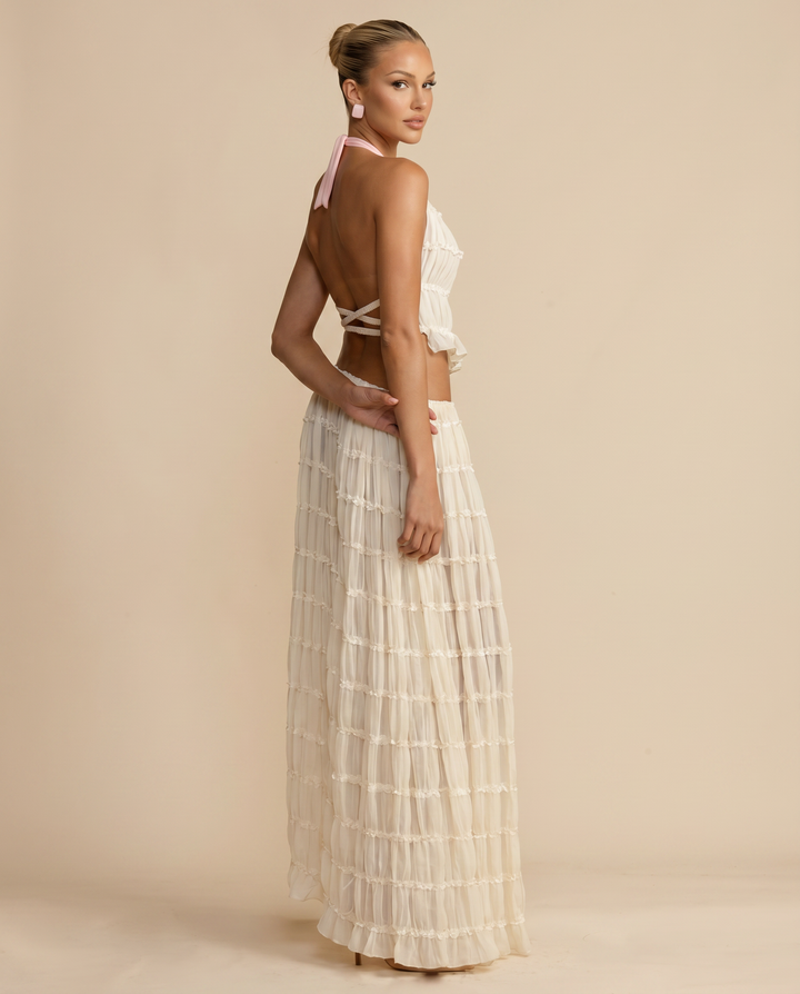 Danuša | Halter Neck Top & Pleated Maxi Skirt Two-Piece Set