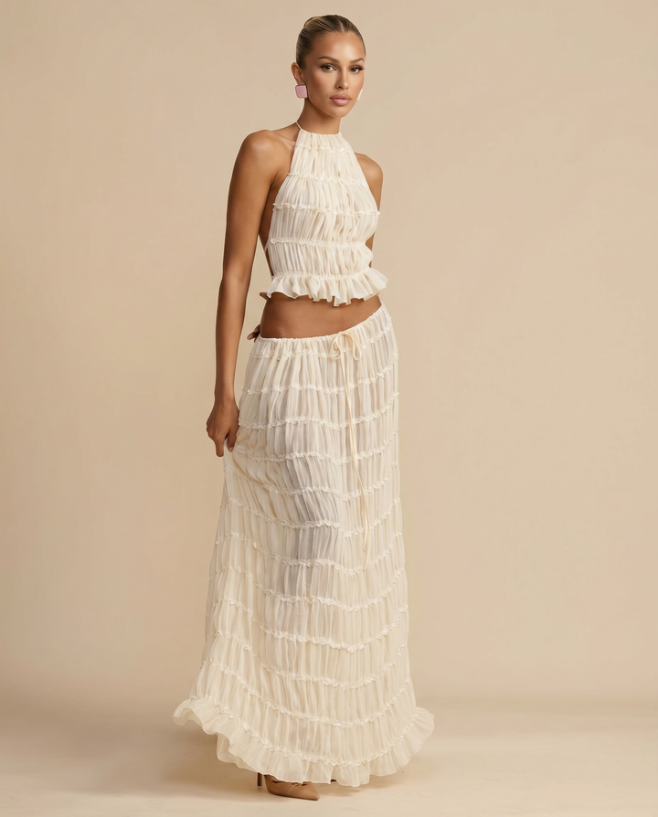 Danuša | Halter Neck Top & Pleated Maxi Skirt Two-Piece Set