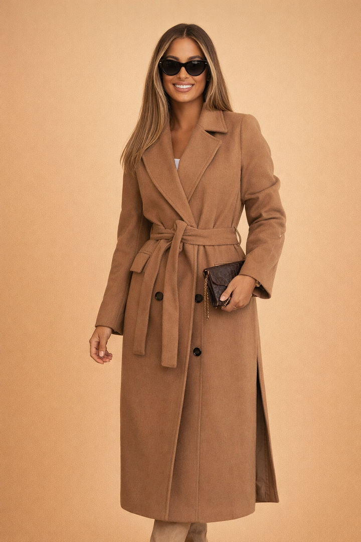 Chic Long Wool Coat for Women with Belt — Urban Style and Extended Sleeves