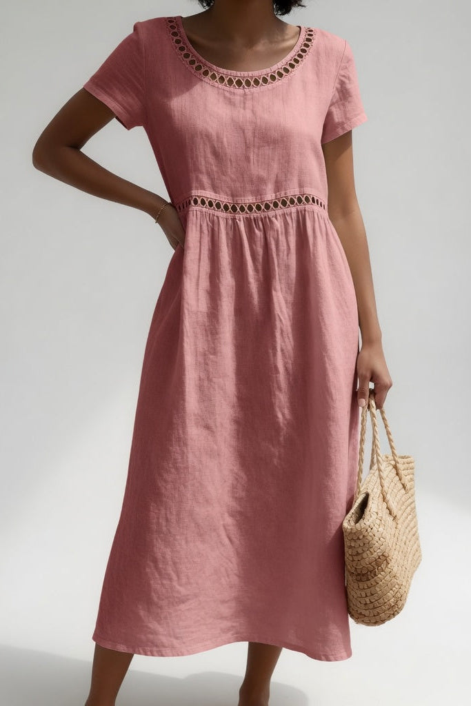 Ľudovíta | Lightweight Linen-Cotton Midi Dress with Embroidery