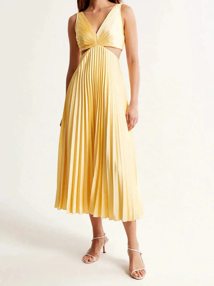 Pleated Midi Dress with Clearly Defined Waist