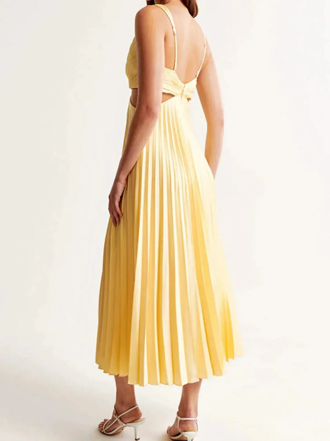 Pleated Midi Dress with Clearly Defined Waist