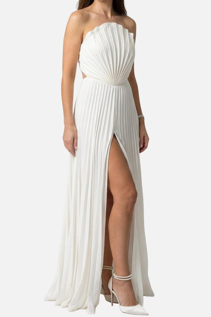 Greta | Strapless Pleated Maxi Dress with High Slit