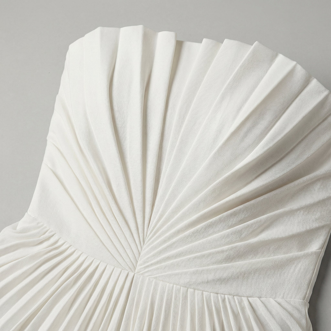 Greta | Strapless Pleated Maxi Dress with High Slit