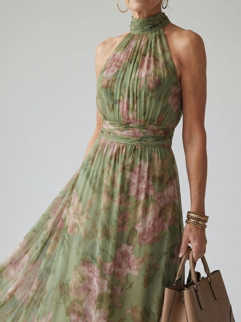 Cármen | Floral Midi Dress with Halter Neck