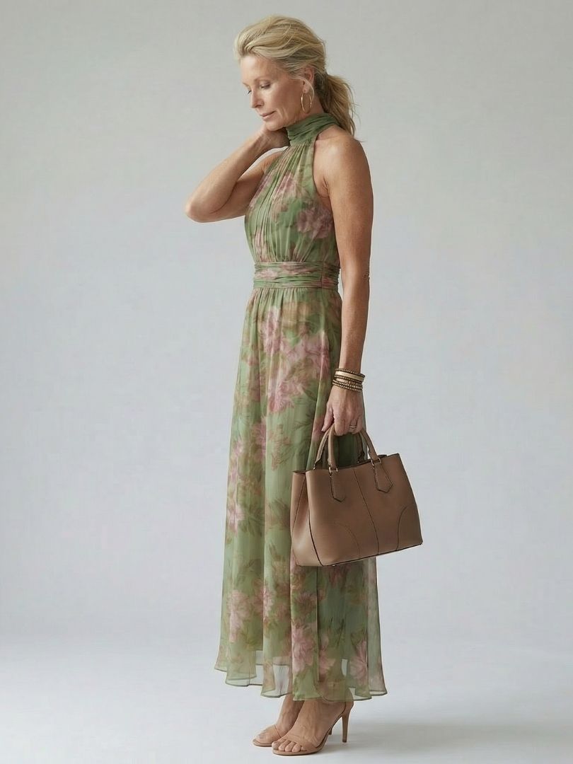 Cármen | Floral Midi Dress with Halter Neck