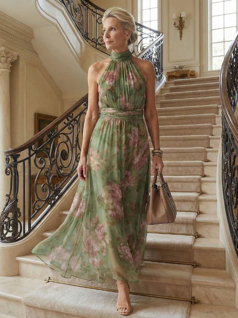 Cármen | Floral Midi Dress with Halter Neck