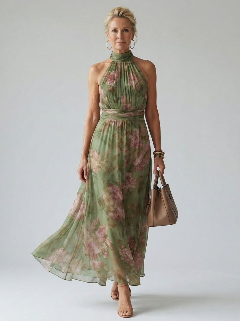 Cármen | Floral Midi Dress with Halter Neck