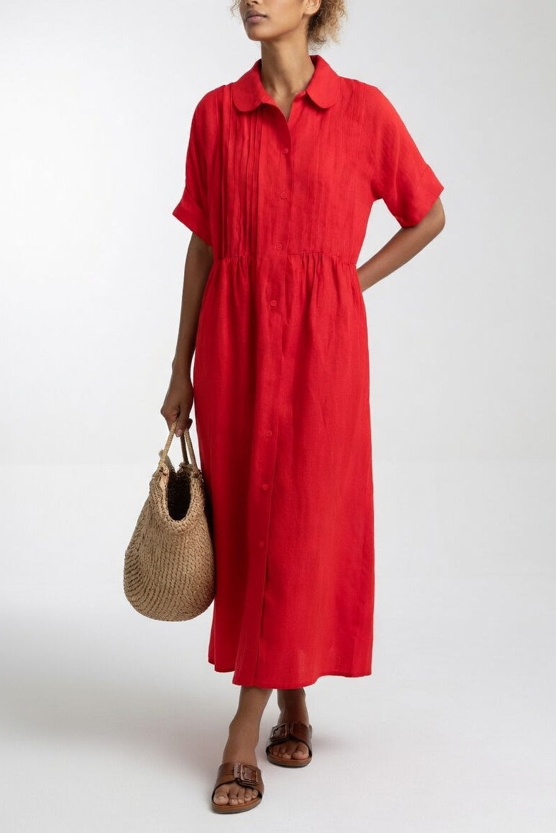 Klaudia | Relaxed Fit Linen-Cotton Shirt Dress