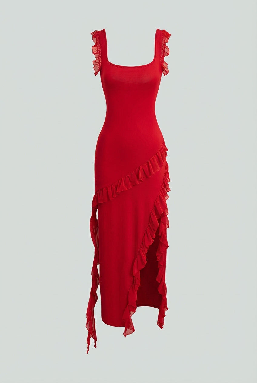 Lucia | Red High Slit Maxi Dress