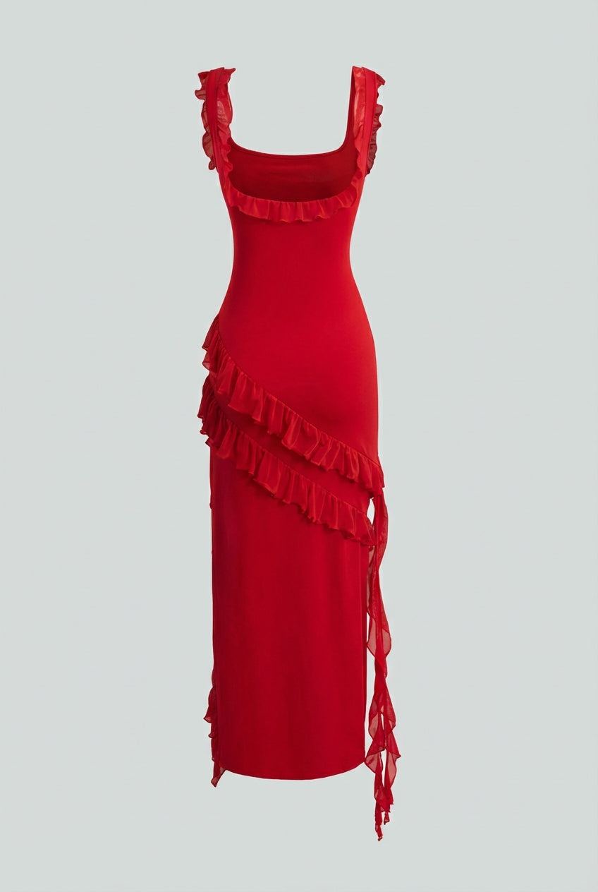 Lucia | Red High Slit Maxi Dress
