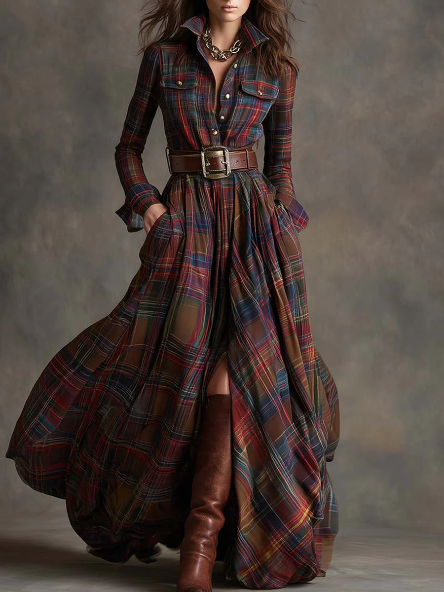 Augustína | Belted Checked Maxi Dress