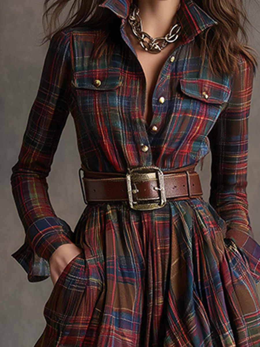 Augustína | Belted Checked Maxi Dress