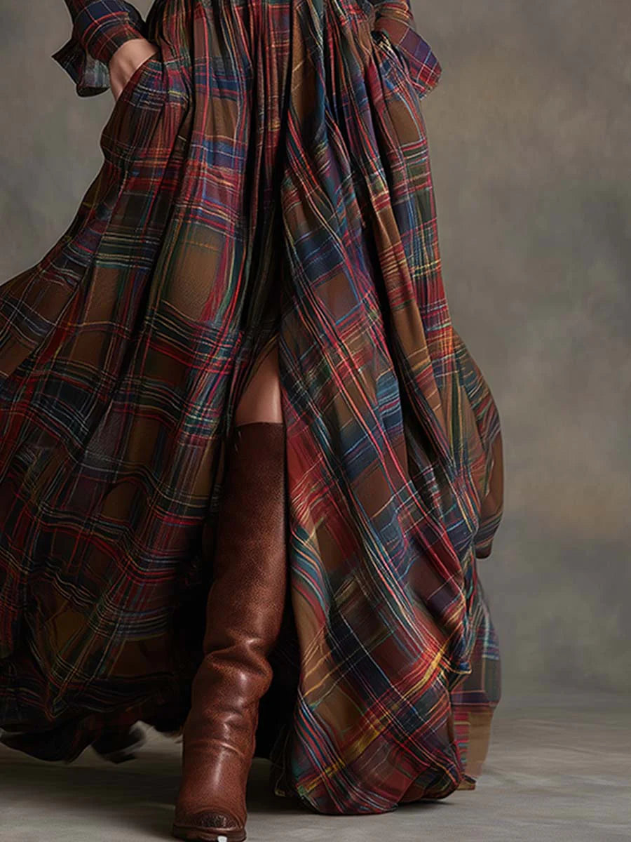 Augustína | Belted Checked Maxi Dress