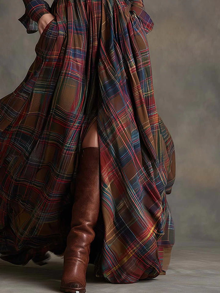 Augustína | Belted Checked Maxi Dress
