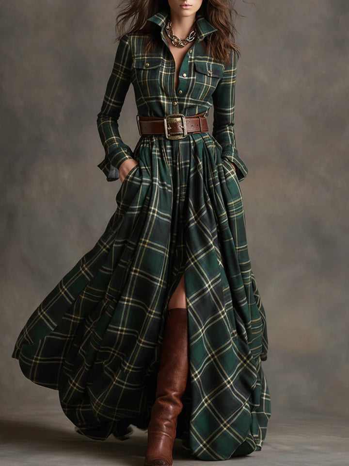 Augustína | Belted Checked Maxi Dress