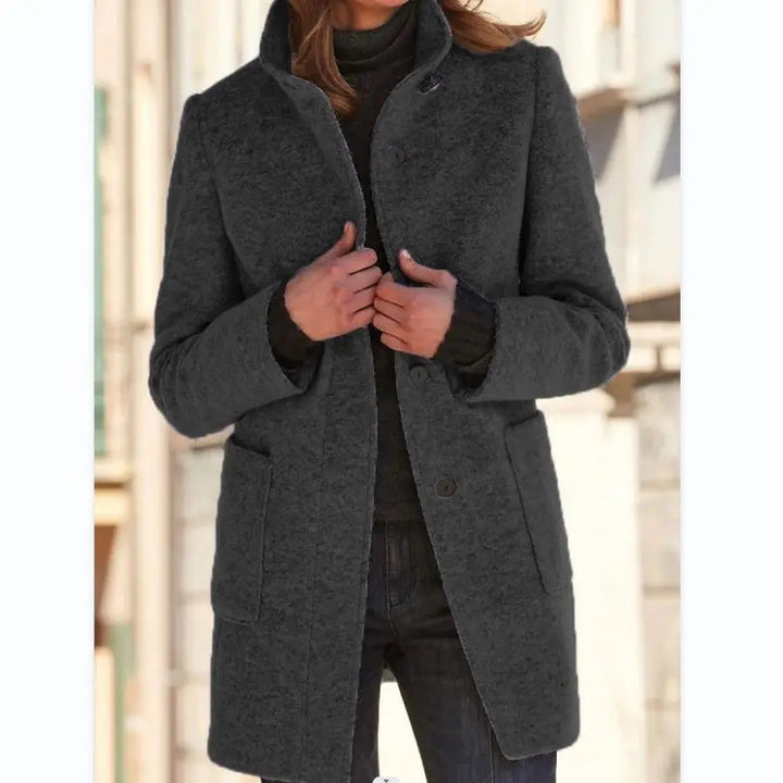 Vintage-Inspired Women's Wool Coat – Stylish High Collar for Effortless Chic