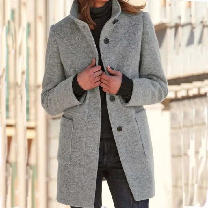 Vintage-Inspired Women's Wool Coat – Stylish High Collar for Effortless Chic