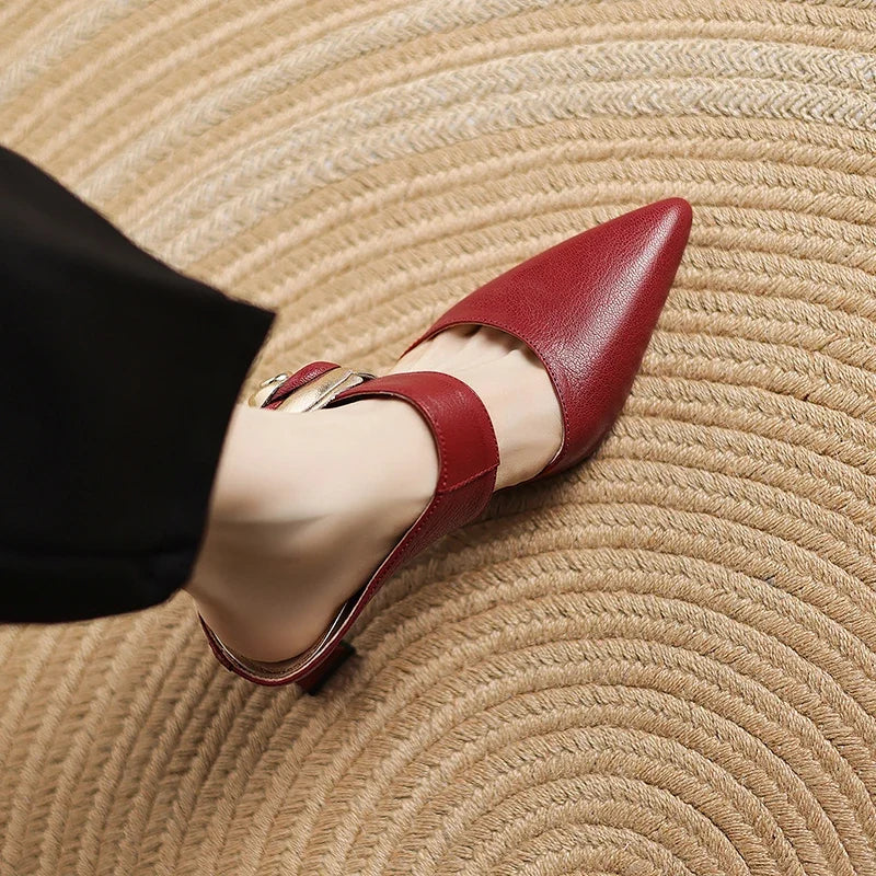 Genuine Leather Heels in Dark Red Colour