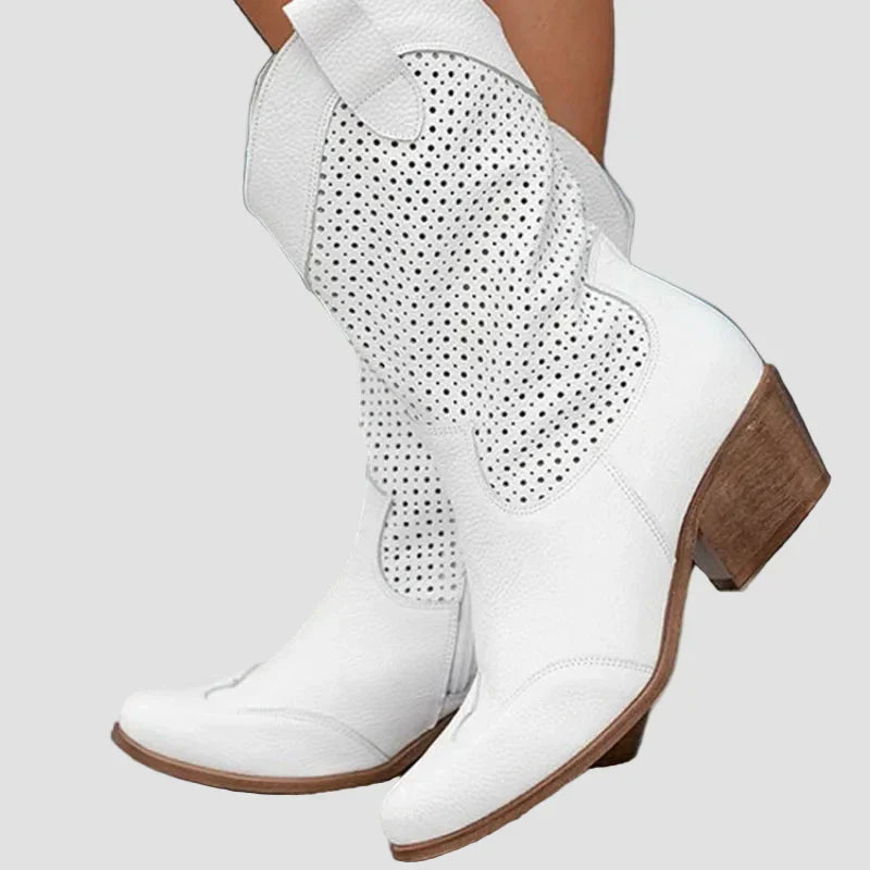 Xenia - Modern Cowboy Boots in Denim with Side Zip