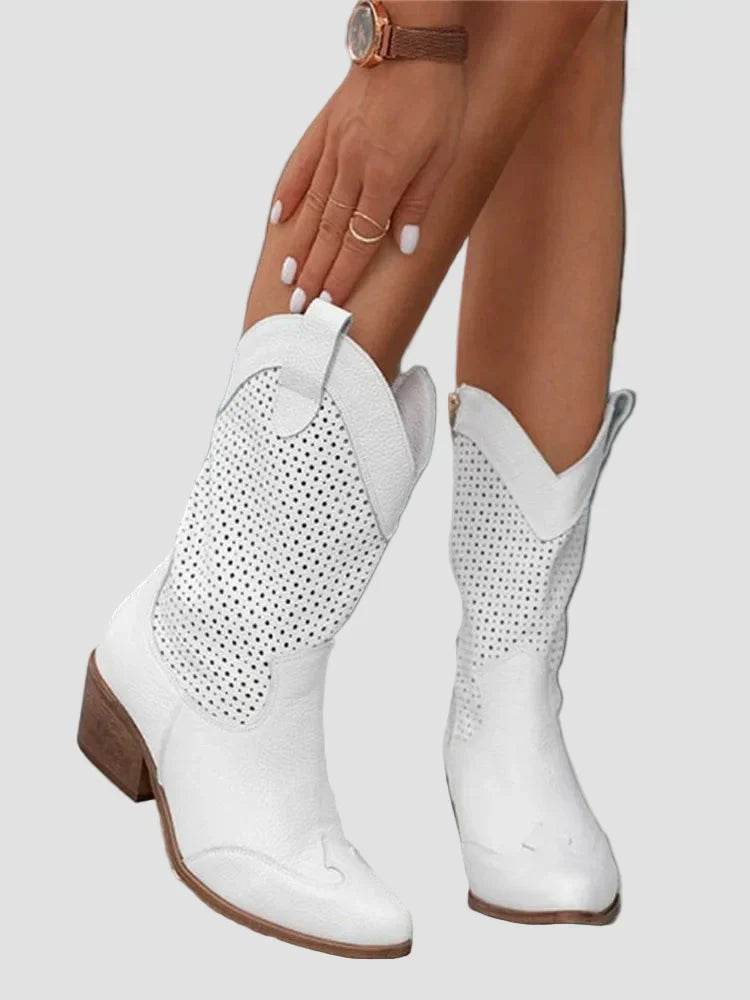 Xenia - Modern Cowboy Boots in Denim with Side Zip