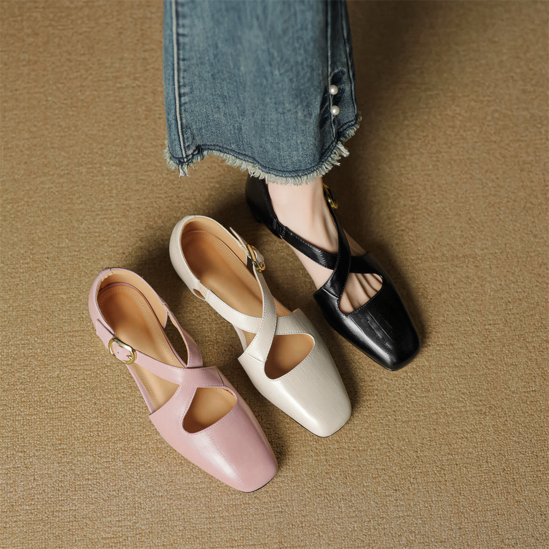 Authentic Leather Heels with Crossed Straps