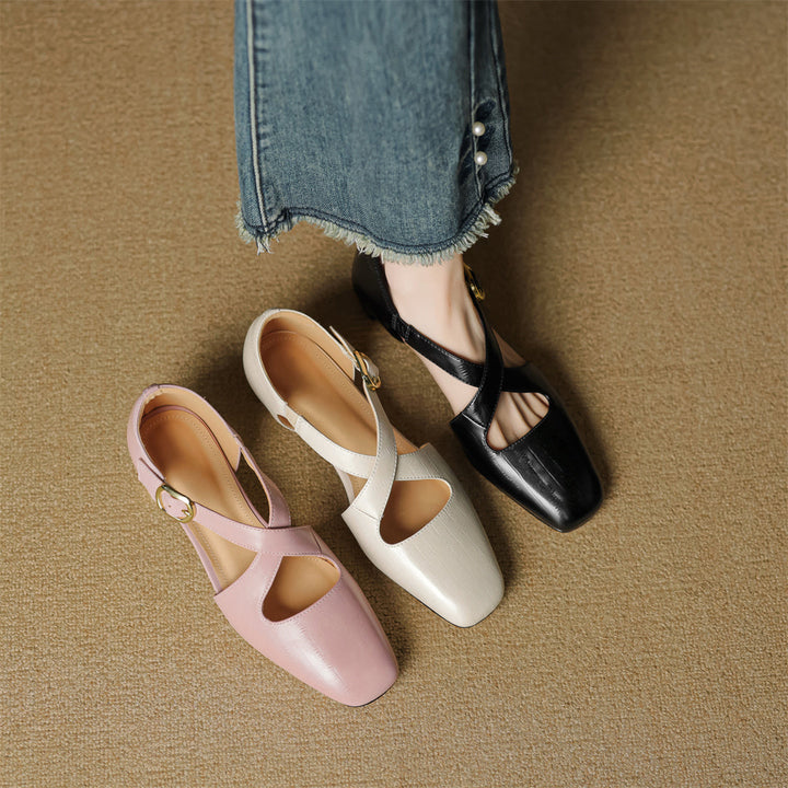 Authentic Leather Heels with Crossed Straps