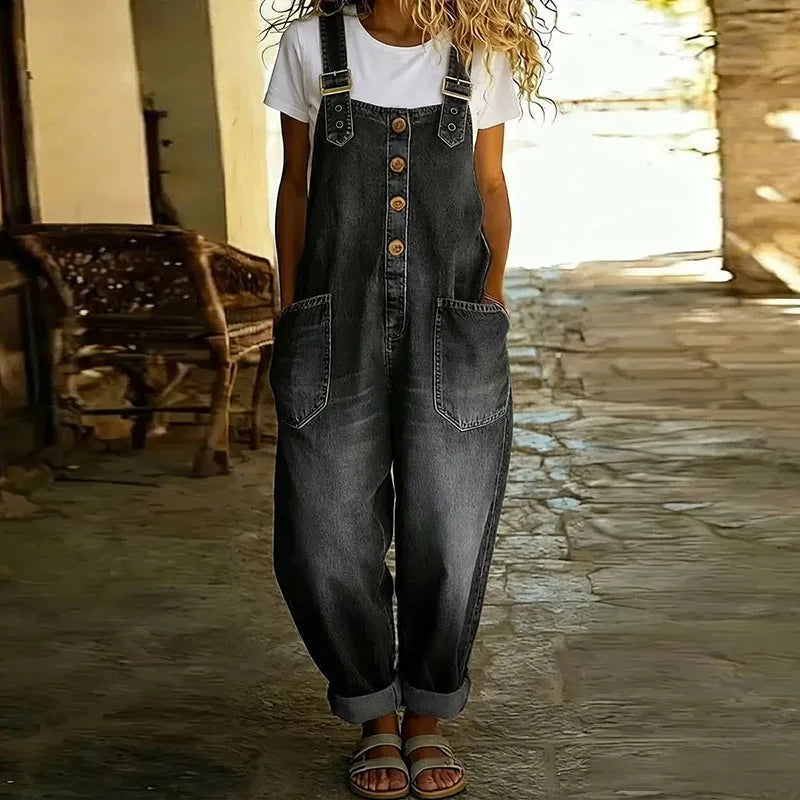 Ana - Retro Cotton Jumpsuit with Denim Aesthetic