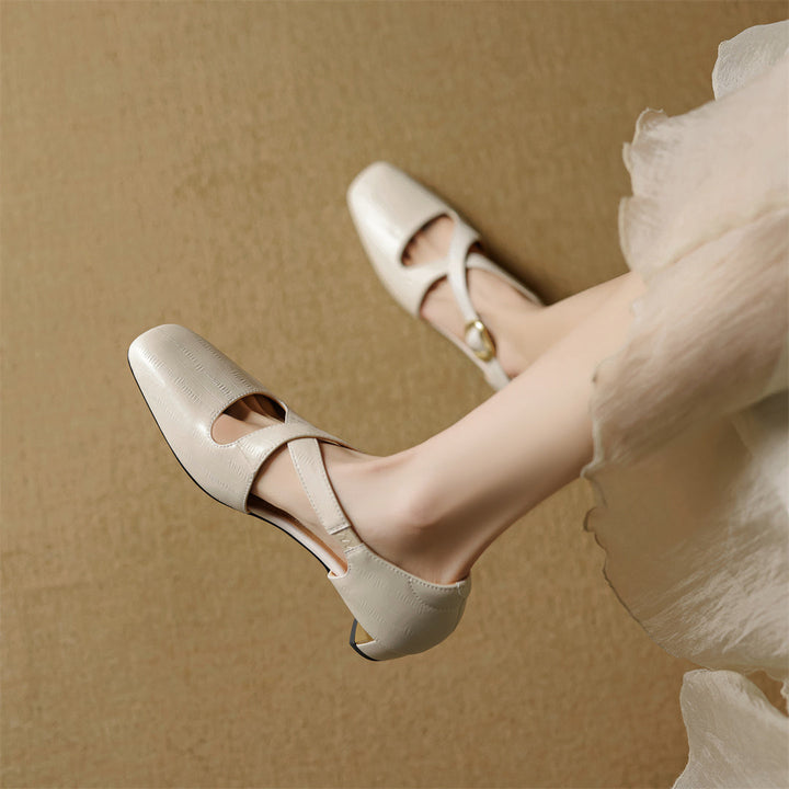 Authentic Leather Heels with Crossed Straps