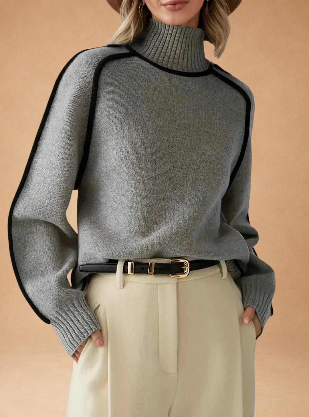 Vasiliki - Elegant Plain Sweater with High Neck