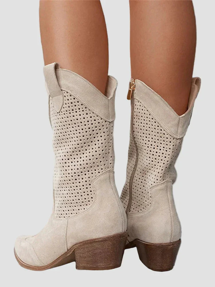 Xenia - Modern Cowboy Boots in Denim with Side Zip