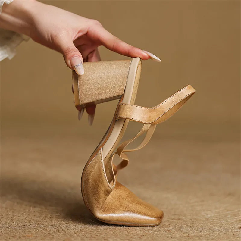 Genuine Leather Heels Stone