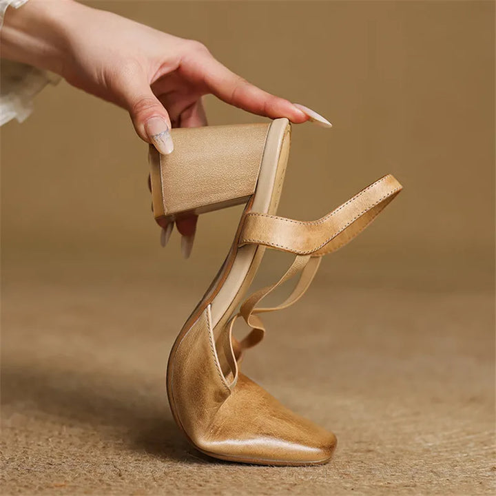 Genuine Leather Heels Stone