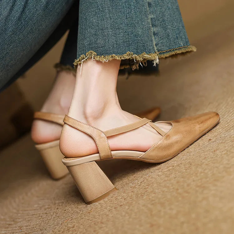 Genuine Leather Heels Stone