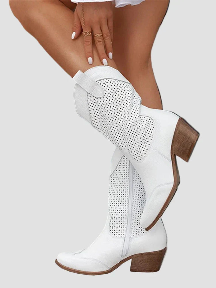 Xenia - Modern Cowboy Boots in Denim with Side Zip