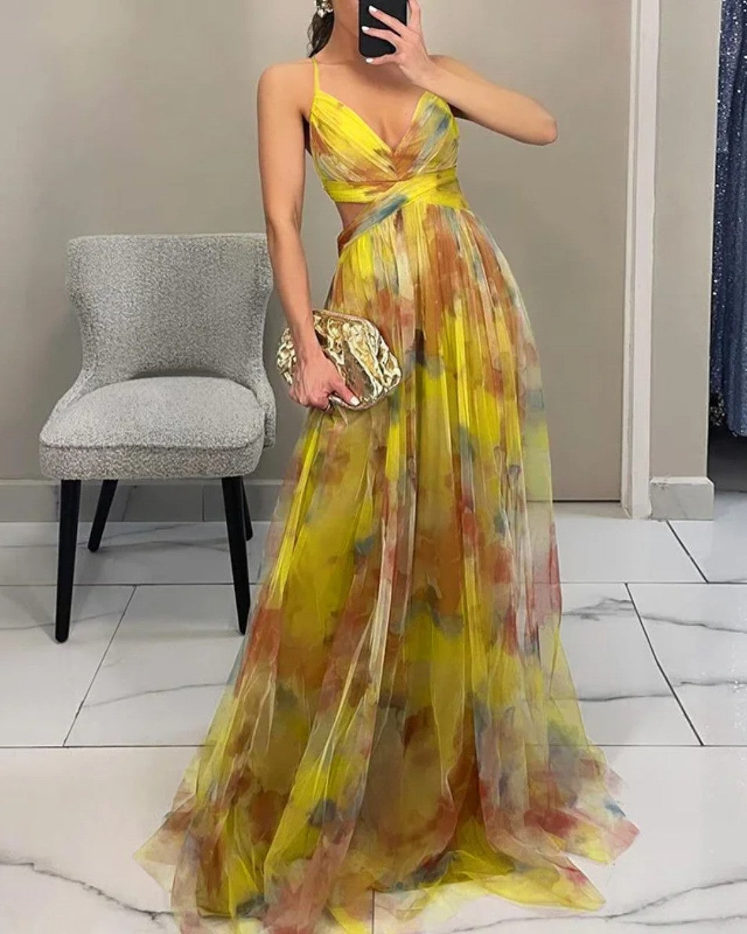 Adelina | Watercolor Chiffon Maxi Dress