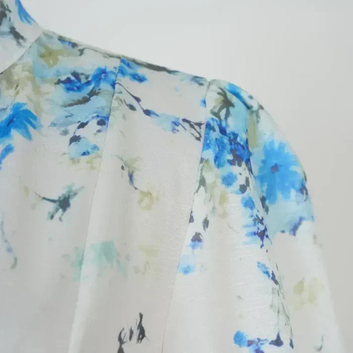 Amelia – Classic Floral Blue High Neck Elegance
