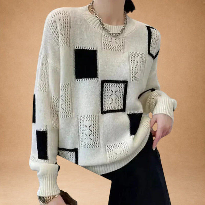 Katerina - Knitted Sweater with Check Pattern and Open Weave
