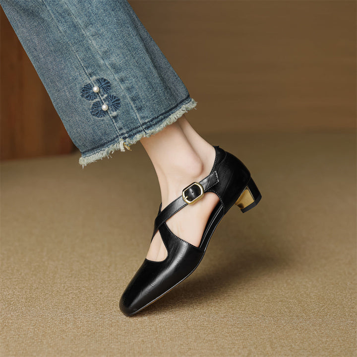 Authentic Leather Heels with Crossed Straps