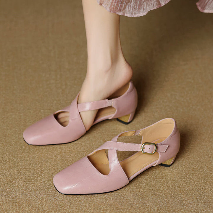 Authentic Leather Heels with Crossed Straps